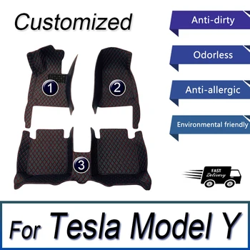 Avto Predpražnike Za Tesla Model Y 7 Sedež 2020 2021 2022 2023 Usnje Mat Auto Notranje Dele Talna Ploščica Preprogo Preprogo Avto Dodatki