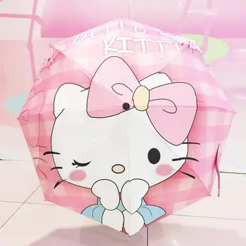 Kawaii Anime Hello Kitty Samodejno Sončno Streho Nove Kawaii Kuromi Risanka Merlot Anti Uv Zložljiva Ženski Sladko Priročnik Za Dežnik
