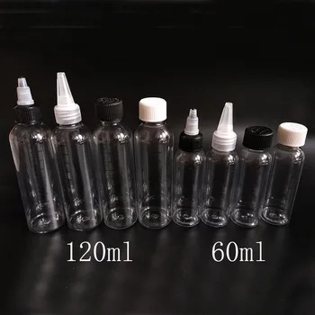 Plastična PET 60ml 120ml E Tekočina za merjenje Steklenico razdelba Vodo ponovno napolniti Steklenico z Childproof Twist Off Kape