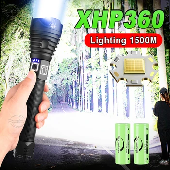 XHP360 Močna Svetilka Z Usb Polnjenjem 60 W Led Svetilka Teleskopsko Zoom 1500m Nepremočljiva Polnilna baterijska Svetilka Power Bank