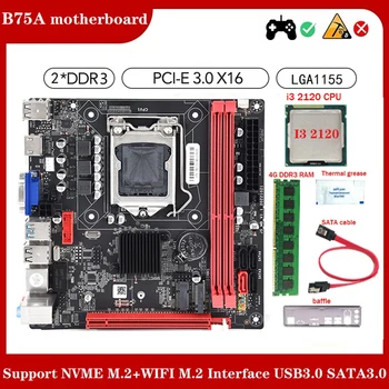 1Set B75A (B75) Matično ploščo+I3 2120 CPU+4G DDR3 1600Mhz RAM+Termalno Pasto+SATA Kabel+Opno LGA1155 SATA3