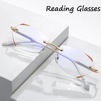 Diamond Cut Rimless Obravnavi Očala Ženske Luksuzne blagovne Znamke Anti-modra Svetloba Očala Dame Daleč Vida za Očala Dioptrije 0 Do +4.0