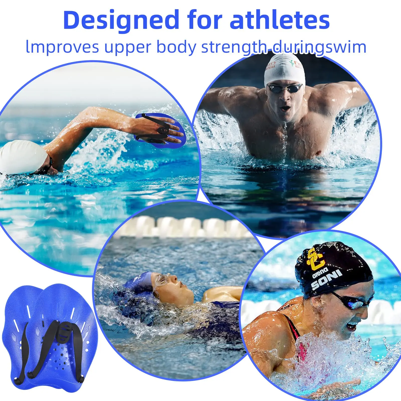 1 Par Strani Vesla za Plavanje, Unisex Silikon Plavanje Strani Vesla z Nastavljivim Trakov, Plavanje Pomoči za Usposabljanje,