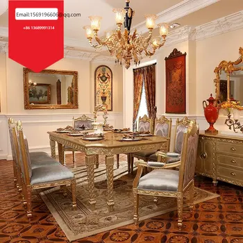 Romantična francoska masivnega lesa Evropske tabela restavracija villa pohištvo šampanjec zlato folijo težka industrija 2.4 metrov zlato tabela
