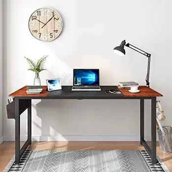 Palčni Home Office Računalnik Dva-Barva Plošča miza z Vrečko za Shranjevanje in Kavljem, Črna, Barva Sandalovine, Industrijske Moderne Laptop Mizo