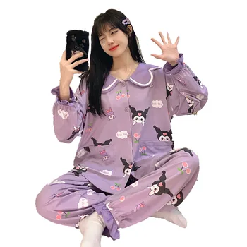 Kuromi pižamo y2k oblačila Nov Prihod Srčkan Princesa Slog Dolg Rokav Pižamo Set za Dekleta Lepe Risanke Znakov Tiskanja