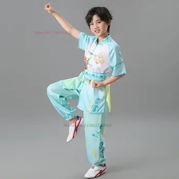 2023 tradicionalni kitajski kung fu kostum otrok nacionalni zmaj tiskanja wushu enotno kung fu bo ustrezala vzhodno krilo-chun vrhovi+hlače komplet