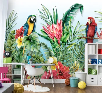 po meri moralno ozadje spalnica dekor Tropske rastline, cvetje in ptice doma okraski ozadja dnevna soba papier peint