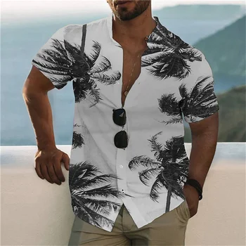 2023 Poletje moška kratka sleeved river gumb majica kokosovo drevo tiskanje Hawaiian ulica priložnostne moška oblačila vrh