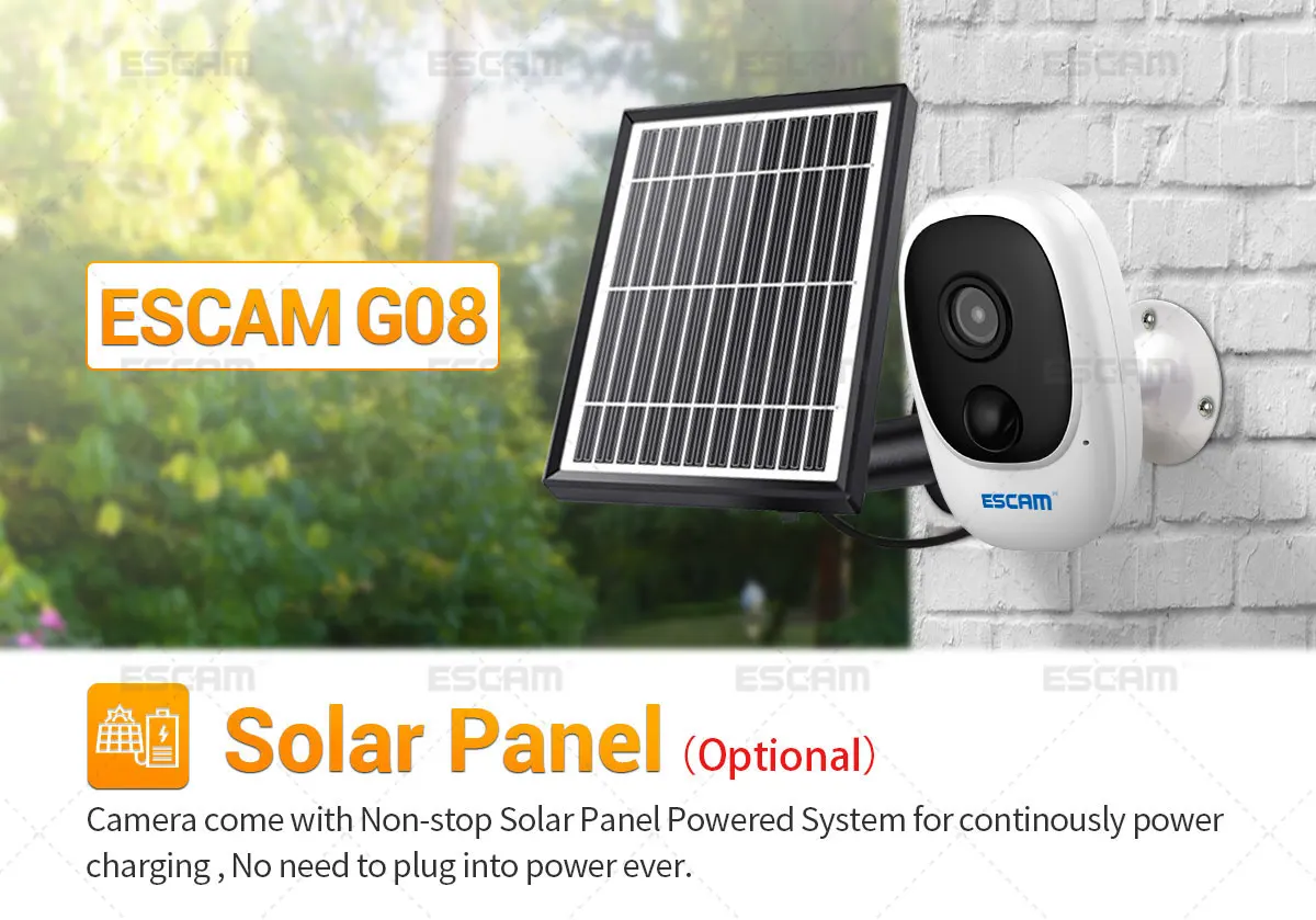 ESCAM G08 2MP Polnilna Baterija Napaja IP Kamero Sončne Energije v Polni 1080P HD Prostem Brezžična Varnost WiFi Kamera