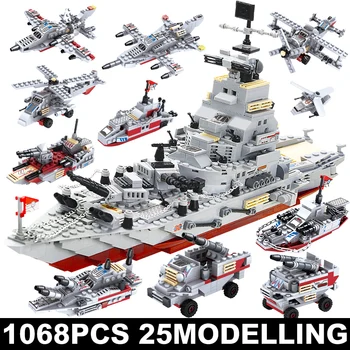 Model Vojne gradniki Združljiv Z Lego konstrukcijski Set za Fante Navy War Avto, Ladja Vojska Čoln, Letalo Opeke Igrače