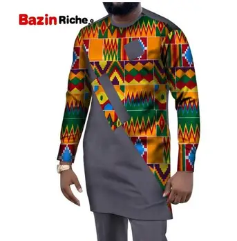 Afriško Tradicionalno Moške 2 Kosa Obleko Oblačila Modni Dashiki Ankara moško Poročno Obleko Pripravljen za odpremo WYN1004