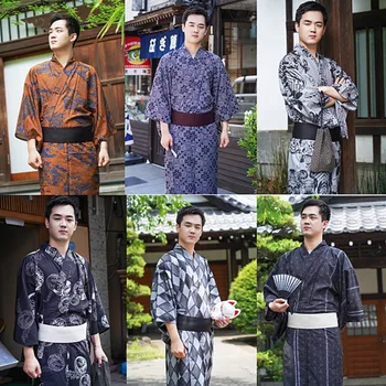 Japonski Moški Kimono Yukata Tradicionalni Slog Samurai Haljo Cosplay Oblačila Gubam odporne tkanine, ki termalni materiali znoj hitro suši