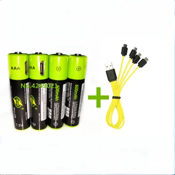 4PCS ZNTER 1,5 V AAA 600mAh polnilna litijeva baterija, USB litij-polimer baterija za polnjenje+4 v 1 Micro USB kabel za polnjenje