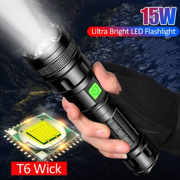 High Power LED Svetilka USB Polnjenje Baklo Zoom Najbolj Zmogljiva Svetilka Lov Luč za Kampiranje na Prostem za Uporabo v Sili
