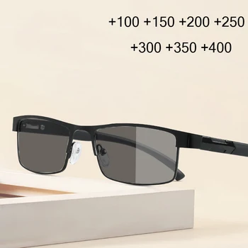 Titanove Zlitine Obravnavi Očala Moških Poslovnih Photochromic Daljnovidnost Očala z Dioptrije Do +4.0 Preprost Presbyopia Očala