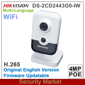Original Hikvision angleški Različici 4MP IR Kocka Omrežna Kamera DS-2CD2443G0-IW CCTV POE Brezžična IP Wifi IPC