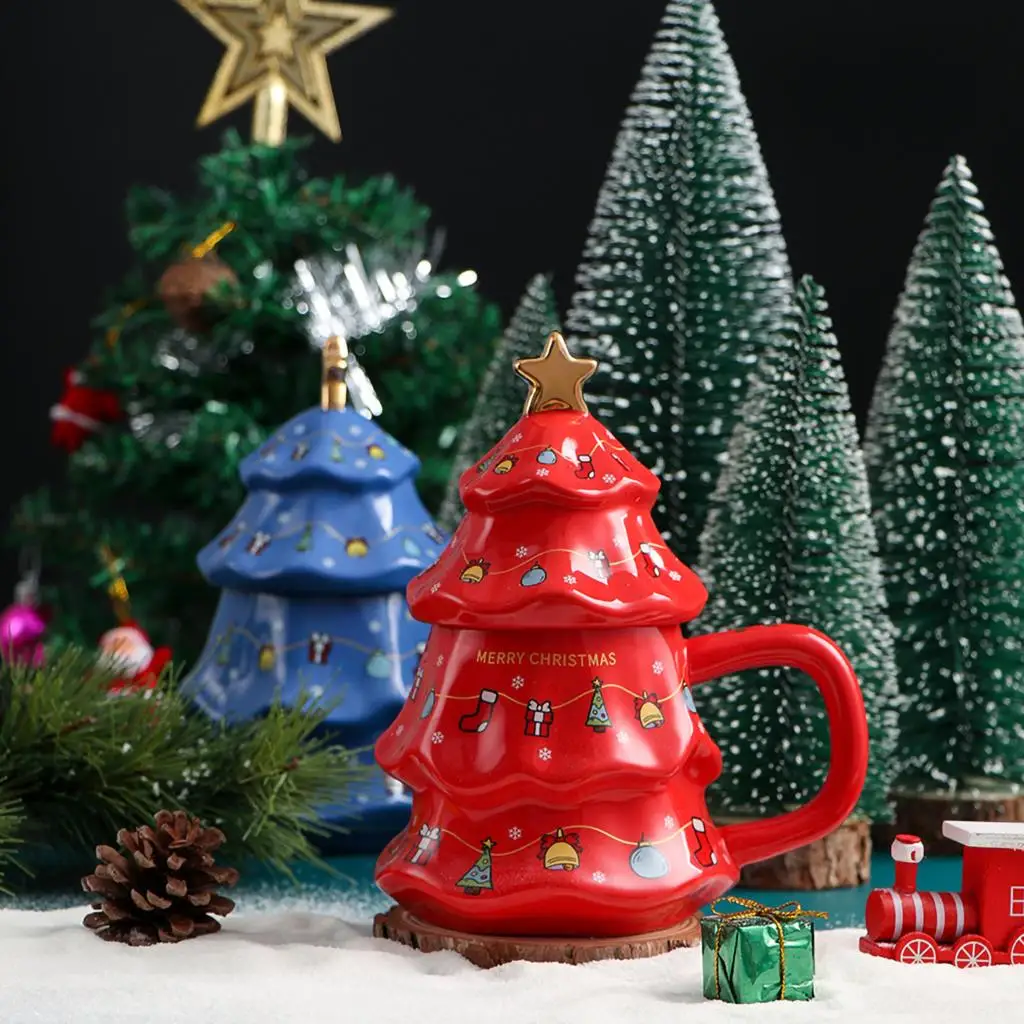 Božično Drevo Obliko Vrč Ustvarjalne 450 ML Roman Slog Kava Pokal Božič Praznik Darilo Z Obarvano Polje Novo Leto Doma Dekoracijo