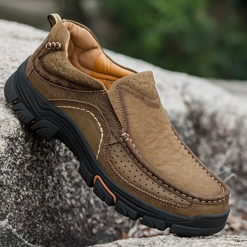 Visoko kakovostnih ročno izdelanih moške pravega usnja čevlji na prostem debelimi podplati udobno, pohodništvo čevlji priložnostne dihanje vožnjo čevlji
