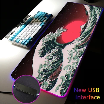 Ukiyo-e Velikanski Valovi RGB Mouse Pad Več Vmesniki Typec Vmesnik USB Priklopa Gaming Pripomočki MousePad XXL Velike Desk Mat