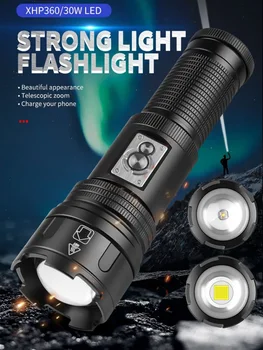 XHP360/30W Dolgo Strel Ribolov LED Svetilka vgrajenim 5000mAh Polnilna Luč Svetilke Kampiranje Led Svetilke Kot Moč Banke