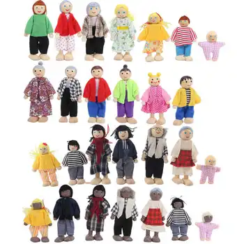 Vesel lutka družino miniaturni 6/7people nastavite igrače, lesene spojen lutke otrok muppet pretvarjamo, igrače zgodbo, ki pove, oblečena znakov