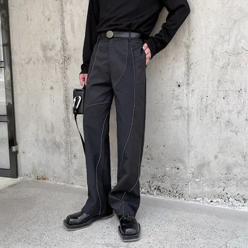 2023Design Splice Zadrgo Robom Japonska Linijo Moških Odprite Ulične Mode Lep Priložnostne Naravnost Obleko Hlače Neto Slaven Moški Trous