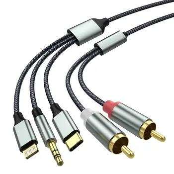 3in1 Avdio Kabel USB Tip-C/Lightings 8Pin/3.5 mm Moški Na 2 Dvojni RCA Y Razdelilnik Avdio Kabel za RAČUNALNIK Telefon Ojačevalec Zvočniki