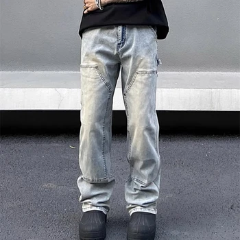 MM6 Margiela Letnik Kavbojke High Street Line Design Twist Gumb Zadrgo Traper Hlače Visoke Kakovosti Pranje Naravnost Nepakirana Jeans
