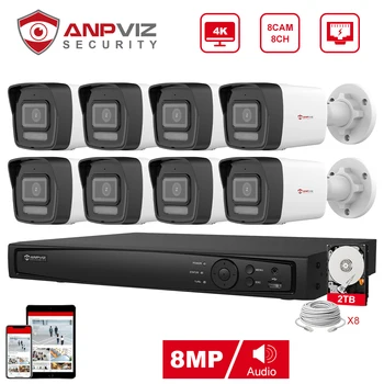 Anpviz 8CH 4K NVR 8MP POE IP Meri Fotoaparat, Plug&Play Sistem CCTV Zunanji Varnostni Nadzor Komplet za Daljinski Prikaz H. 265 IR: 30m