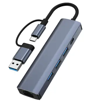 USB C do Ethernet Adapter Aluminij Zlitine 3 USB 3.0 Vrata + USB C Vrata Prenosni USB Multiport Središče za PC Računalnik, Prenosni računalniki