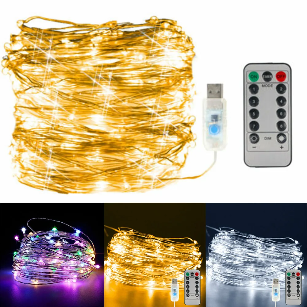 20M Niz LED Osvetlitev, USB DIY Pravljice Niz Bakreno Srebrne Žice Garland Svetlobo na Prostem Vrt svate Praznik Svetlobe