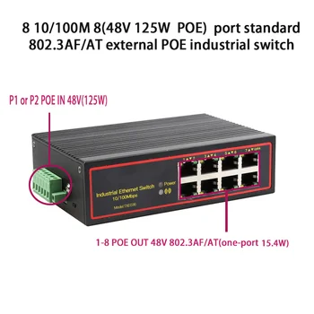 Standardni protokol 802.3/AF, in sicer 48-OUT/48V POE stikalo ,8 Vrata Industrijski Ethernet POE Stikalo 10/100Mbps