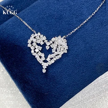KUGG 18K Belo Zlato Ogrlico Pravi Naravni Diamanti 0.75 karat Obesek Romantično Čipke Design Srce Nakit, Darilo za Ženo,