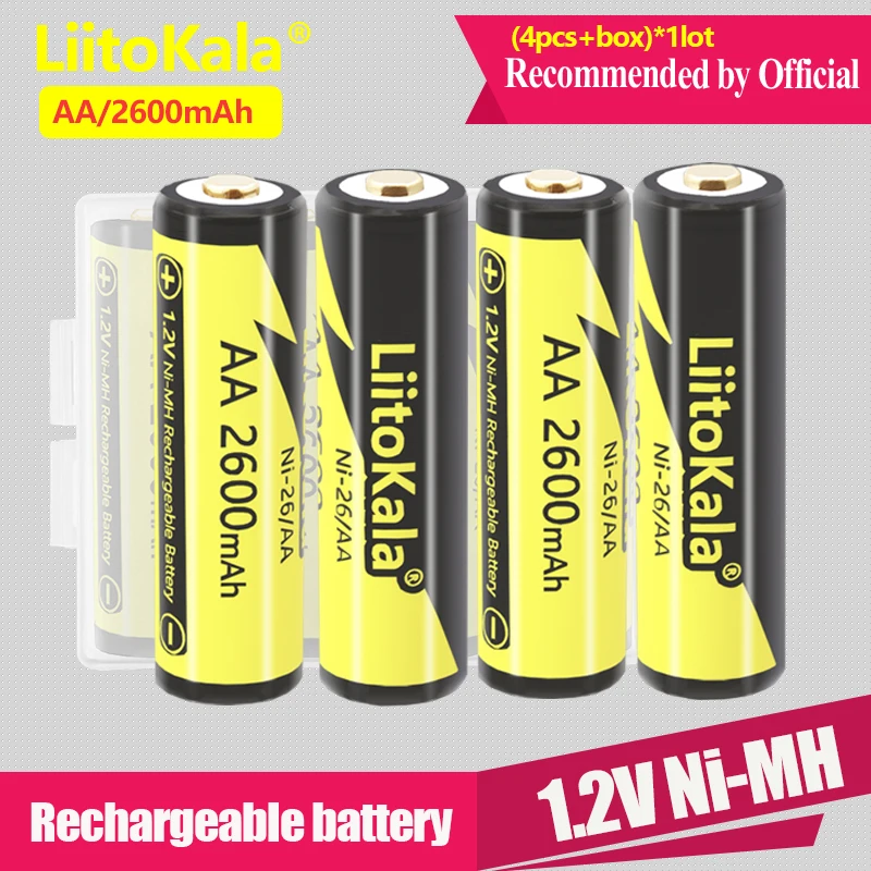 20PCS LiitoKala AA Baterijo 2600mAh 1,2 V 2A Ni-Mh Dvojno A Baterij za ponovno Polnjenje In 5PC AA Svetilka Igrače Baterije Primeru Škatle