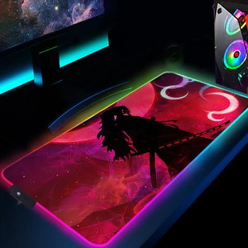 Anime Demon Slayer Mouse Pad RGB Pc Gamer Kabinet Kimetsu Ne Yaiba Desk Mat Gaming Oprema Osvetlitev Tipkovnice Mousepad Hitrost