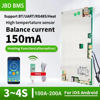 JBD Smart BMS 3S 4S 12V Li-ion Lifepo4 Bms 100A 120A 150A 200A Ogrevanje UART RS485 Funkcijo Litijeva Baterija Balance Board