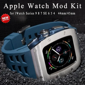 Luksuzni iz Nerjavečega Jekla za Apple Watch Band 9 8 7 45 mm Kovinsko Ohišje Spremembe Kit Šport Gume Traku IWatch 6 SE 5 4 44 mm