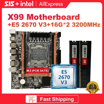 SJS X99 128GB matične plošče, Set Komplet Z LGA 2011-3 Xeon E5 Razdaljo 2670 V3 CPU Procesor DDR4 16GB ( 2 x 8 gb) 3200MHz RAM Pomnilnika M-ATX
