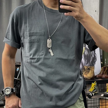 260 g Težji Wasehd T-shirt za Moške Tees Stiski Smart Casual Wear Bombaž Retro Tovora Vrhovi Prevelik Bluzo Obleko