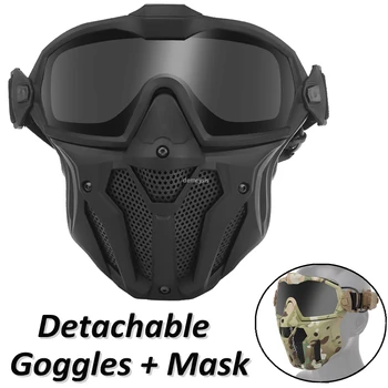 Taktično Maska + Snemljiv Očala z Mikro Fan Airsoft Paintball Polovico Obraza, Zaščitno Masko za Lov, Streljanje, Cs Igre